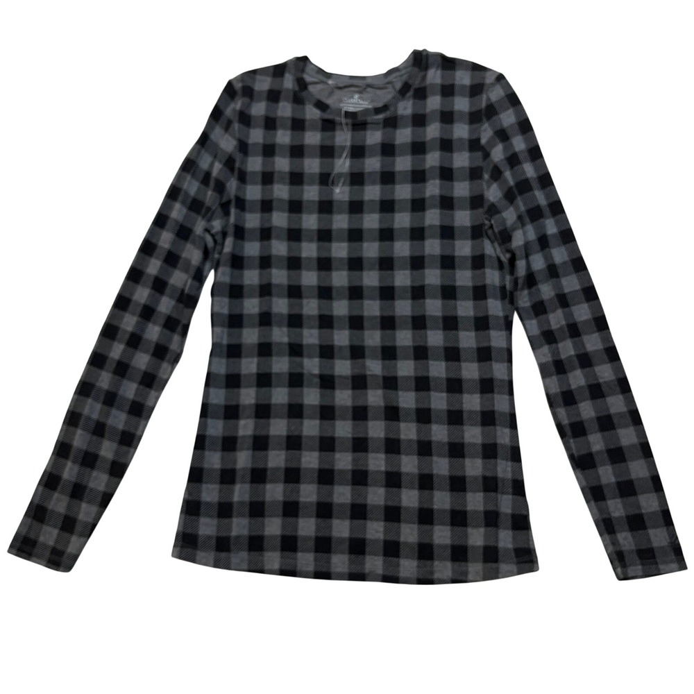 Cuddl Duds Top Womens Medium Gray Buffalo Plaid Softwear Stretch‎ Long Sleeve